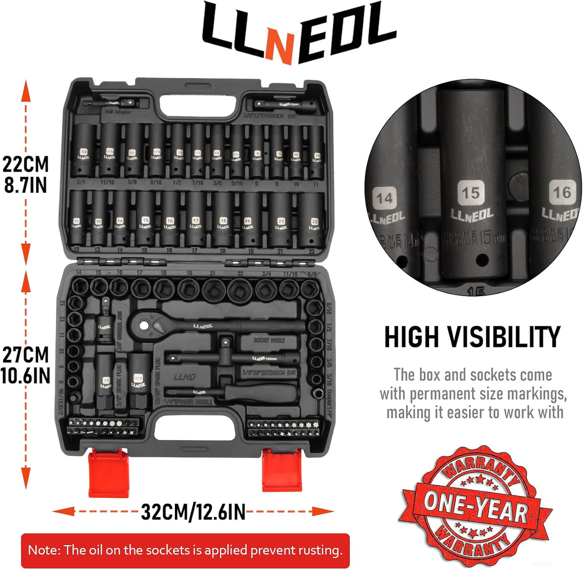 LLNEDL 3/8-Inch Impact Socket Set